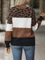 Leopard Pattern Colorblock Drop Shoulder Sweater