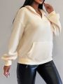 SHEIN SXY Zippered Half Placket Fleece Lined Sweatshirt With Drop Shoulder Sleeves