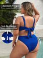 SHEIN Leisure Plus Size Women's Textured V-Wired Swimsuit Set