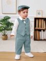 SHEIN Baby Boy Bow Front Shirt & Pants & Hat & Vest Blazer