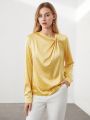 SHEIN BIZwear Women'S Solid Color Twist Knot Long Sleeve Shirt