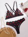 Women'S Lip Printed Embroidery Lace Sexy Lingerie Set (Valentine'S Day Edition)