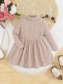 SHEIN Baby Girls' Casual And Comfortable Knitted High Neck Sweater Dress