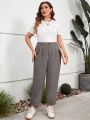 SHEIN LUNE Plus Size Solid Color Pleated Cuffed Hem Pants