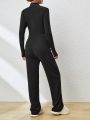 SHEIN Essnce Women's Ribbed Turtleneck Monochrome Jumpsuit