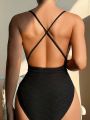 SHEIN Swim BohoFeel Women's Cross Back One Piece Swimsuit