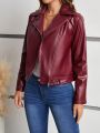 SHEIN Frenchy Ladies' Turn-down Collar Zipper Pu Jacket