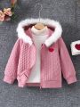 SHEIN Kids CHARMNG Little Girls' Heart Patchwork Zip-up Jacket