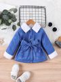 Baby Girl Borg Collar Flap Pocket Belted Coat