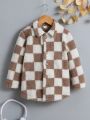 Young Boy Checkerboard Print Teddy Coat