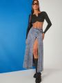 Asavvy Split Thigh Denim Skirt