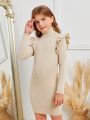 SHEIN Girls Turtle Neck Ruffle Trim Sweater Dress Without Belt