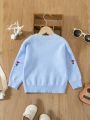 Baby Girls' 3d Embroidery Flower Diamond Pattern Knit Sweater For Winter