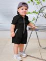 SHEIN Baby Boy Casual Zipper Front Short Sleeve Romper With Shorts