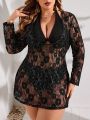 SHEIN Swim Vcay Plus Size Floral Embroidered Sheer Mesh Swimsuit Cover Up