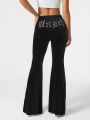 Judi Designs Co. Text & Rhinestone Decor Flared Pants