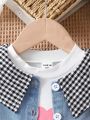 2pcs/set Baby Girls' Spring Autumn Outfits, Denim Jacket With Heart Shaped Mesh Dress, Cute And Fashionable