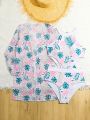 Teen Boys' Plant Pattern Printed Hollow Out Waist One Piece Swimsuit + Traditional Japanese Outfit