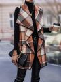 Women's Plaid Waterfall Lapel Sleeveless Vest Jacket