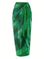 SHEIN Swim Vcay Plus Size Women's Printed Tie-Knot Side Cover Up Skirt