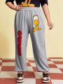 GARFIELD X SHEIN Plus Size Cartoon & Letter Graphic Joggers