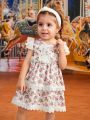 Baby Girl'S Elegant Floral Patchwork Lace Mesh Dress With Double-Layered Skirt Hem