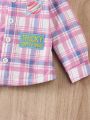 Baby Girls' Cute Checked Embroidered Badge Coat