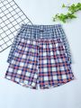 2pcs/Set Men'S Loose Fit High-Waisted Plaid Boxer Shorts