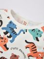 SHEIN Baby Boy's Cartoon Animal Stripe Print Top 3pcs/Set