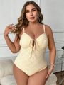 SHEIN Swim Chicsea Plus Size Lace-up Front One-piece Swimsuit With Knot Detail