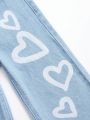 Baby Heart Print Wide Leg Jeans