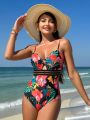 SHEIN Swim Vcay Women'S Floral Printed One Piece Swimsuit