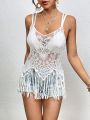 SHEIN Swim Basics Women'S Fringed Splicing Cami Cover Up