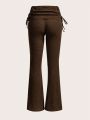 SHEIN Qutie Knitted Solid Color Drawstring Side Flare Pants