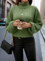 SHEIN LUNE Turtleneck Lantern Sleeve Ribbed Knit Sweater