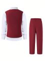 Teen Boys' British Style Suit Set With Vest, Casual Spring/Autumn Outfit For Elegant & Romantic Occasions