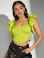 SHEIN Haute Ruffle Sleeve Hook And Eye Crop Top