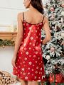 Snowflake Print Contrast Lace Satin Cami Nightdress