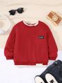 SHEIN Little Boys' Casual Loose Fit Round Neck Sweatshirt With Colorblock Design And 2 in 1