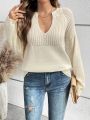 SHEIN Frenchy Notched Neck Raglan Sleeve Sweater