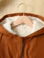 SHEIN Kids EVRYDAY Tween Boy Letter Patched Detail Fuzzy Lined Hooded Jacket