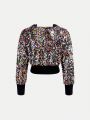 Teen Girl Zip Up Hooded Sequin Jacket