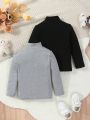 SHEIN Kids FANZEY Toddler Girls' Half High Collar Thermal Base Layer T-shirt, Long Sleeve, Set Of 2 For Spring And Autumn