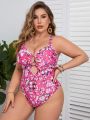 SHEIN Swim Vcay Plus Size Hollow Out One-Piece Swimsuit With Tiny Floral Print