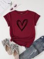 SHEIN Essnce Heart Print Short Sleeve T-Shirt