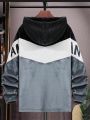 Men Letter Embroidery Colorblock Hooded Fleece Jacket Without Sweater