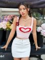 SHEIN Qutie Women's Cami Knitted Top With Heart Pattern