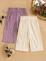 Baby Girl Simple & Comfortable Paper Bag Waist Long Pants 2pcs/Set For Spring/Summer