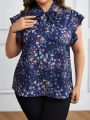 EMERY ROSE Plus Size Floral Print Tie Neck Blouse