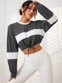 SHEIN Daily&Casual Color Block Cropped Sport Hoodie